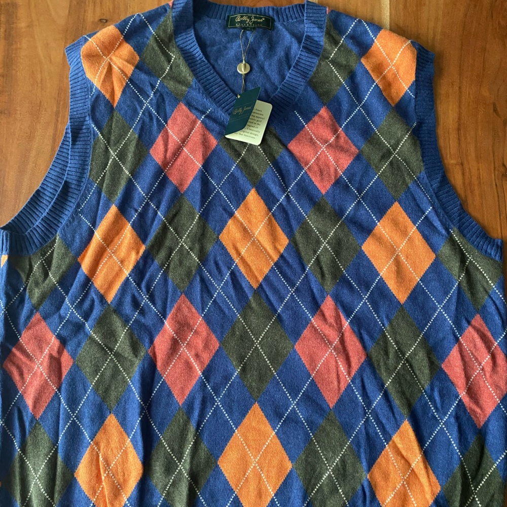 Bobby Jones V-Neck Argyle Sweater Vest NWT
